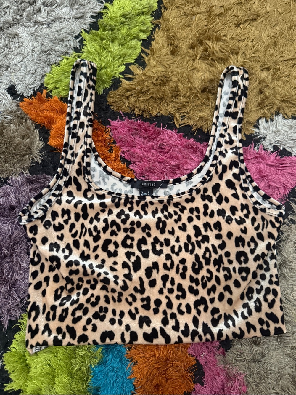 Forever 21 Leopard Print Crop Tank in Beige and Black